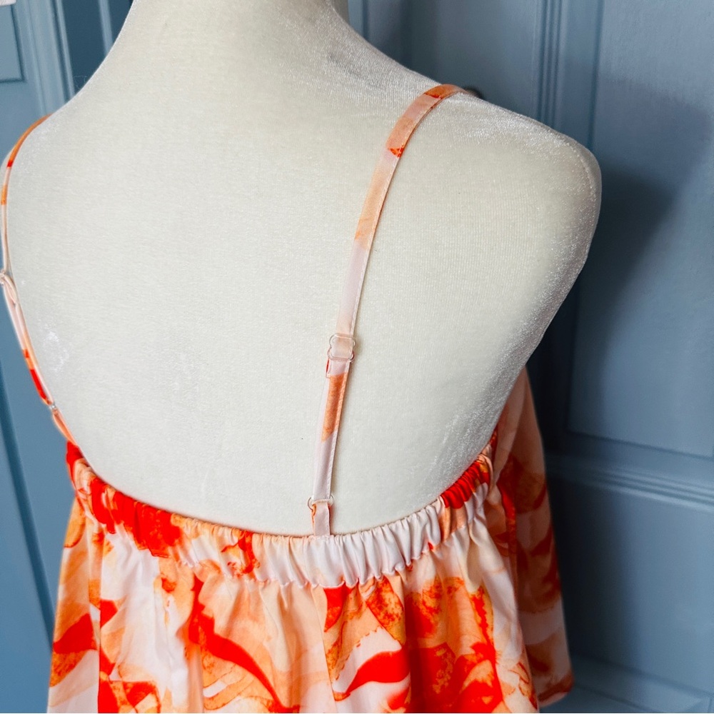 NEW Sunday Up Women's Spaghetti Strap Orange and White Floral Top - Picture 5 of 7